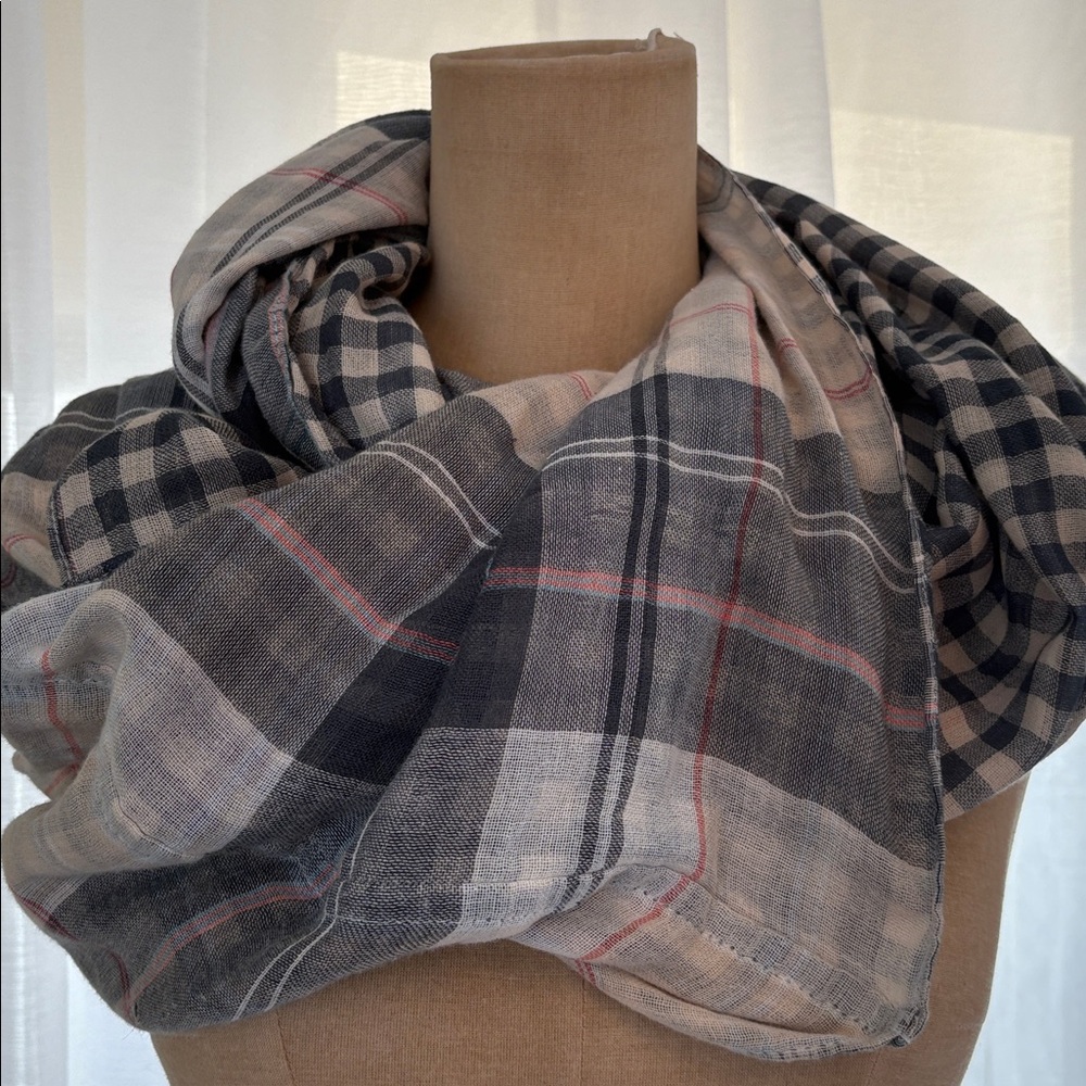 Loft Tan Plaid Cotton Reversible Tube Infinity Scarf